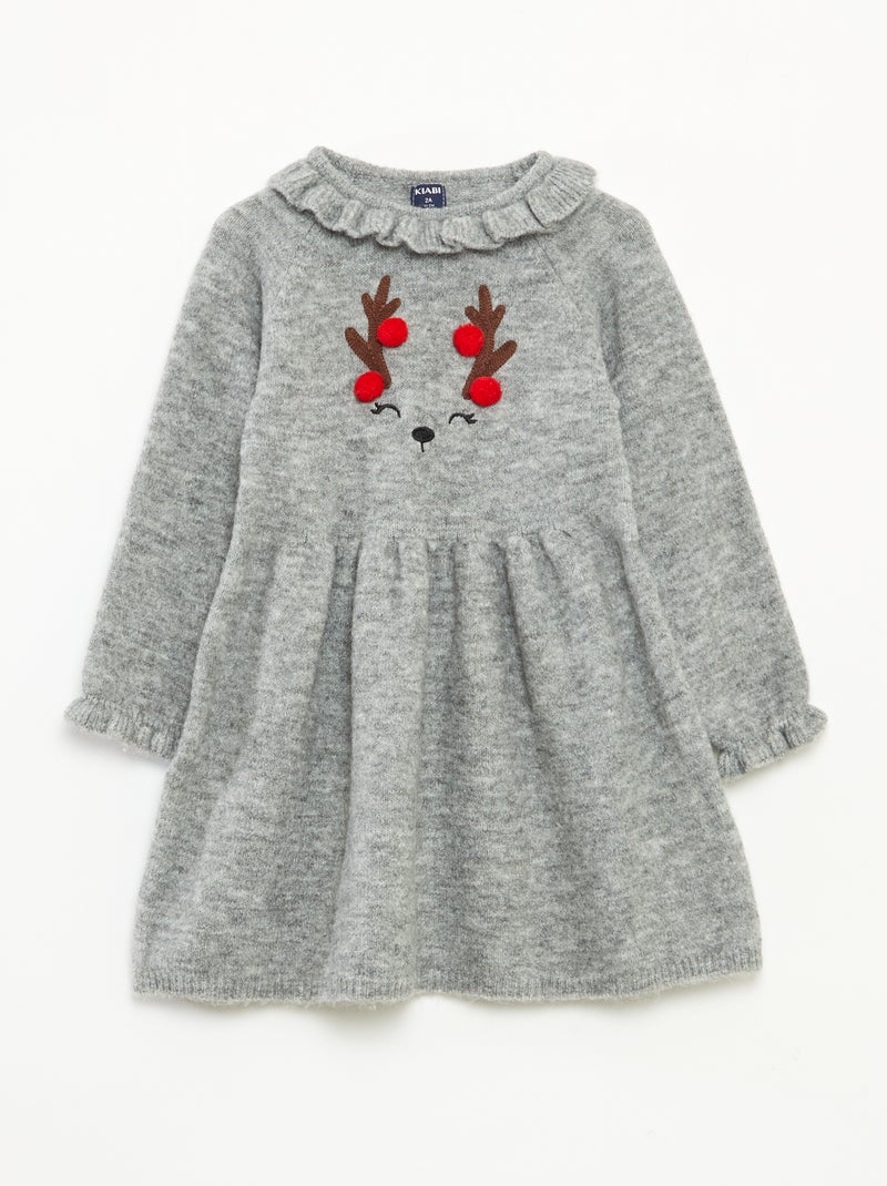 Vestido de Natal com gola Cinza - Kiabi