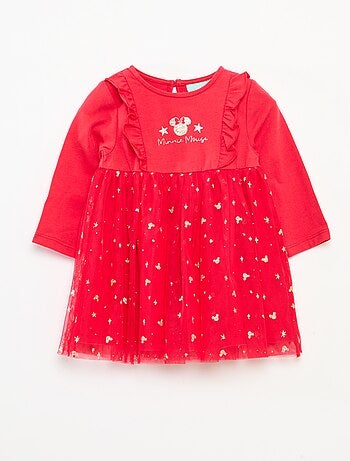 Vestido de Natal 'Disney' 'Minnie' flocado