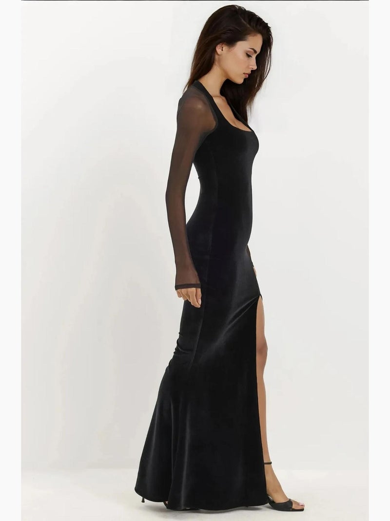 Vestido de noite bodycon em veludo com mangas compridas hiccup Preto - Kiabi