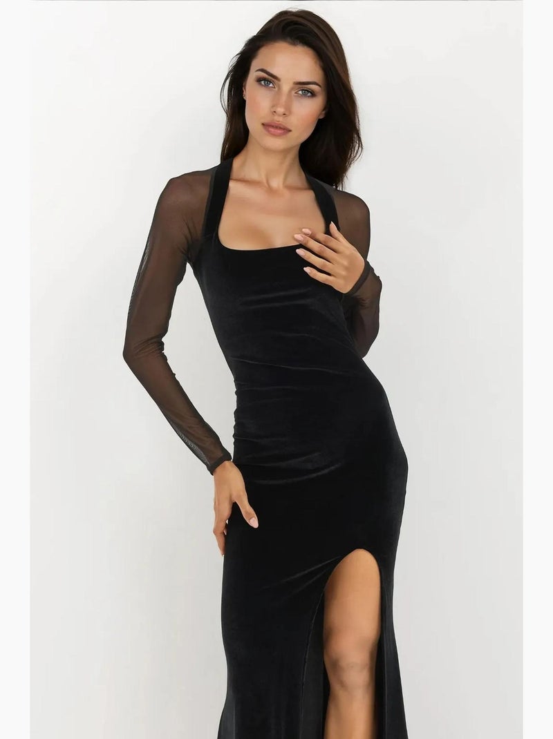 Vestido de noite bodycon em veludo com mangas compridas hiccup Preto - Kiabi