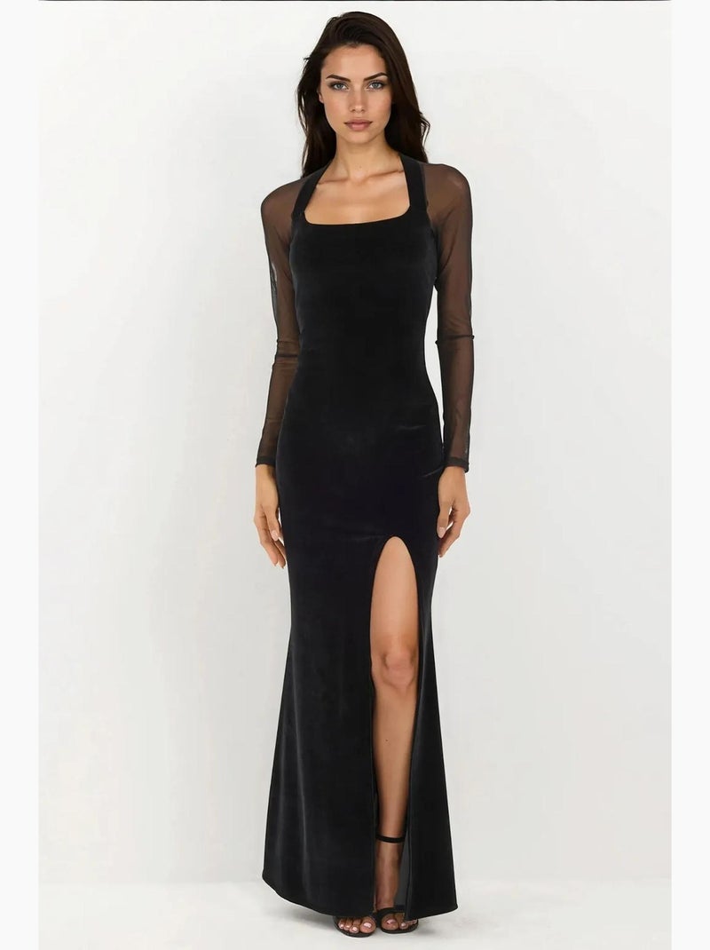 Vestido de noite bodycon em veludo com mangas compridas hiccup Preto - Kiabi