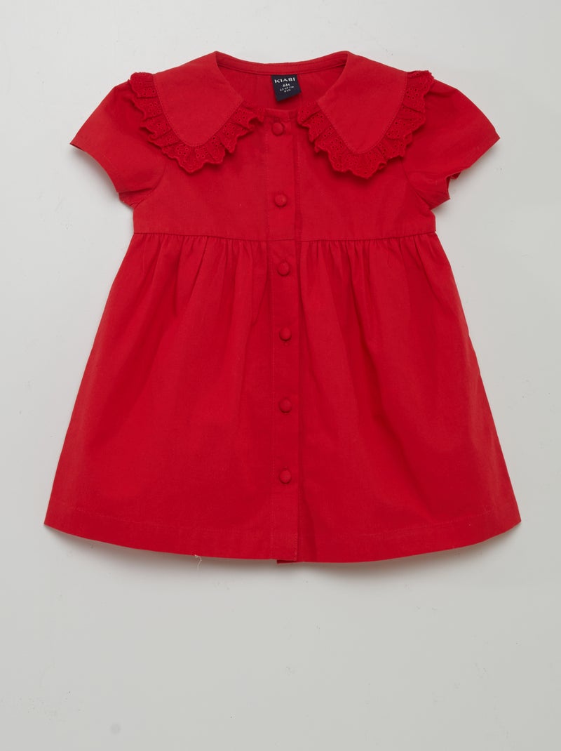 Vestido de popelina com cabeção VERMELHO - Kiabi