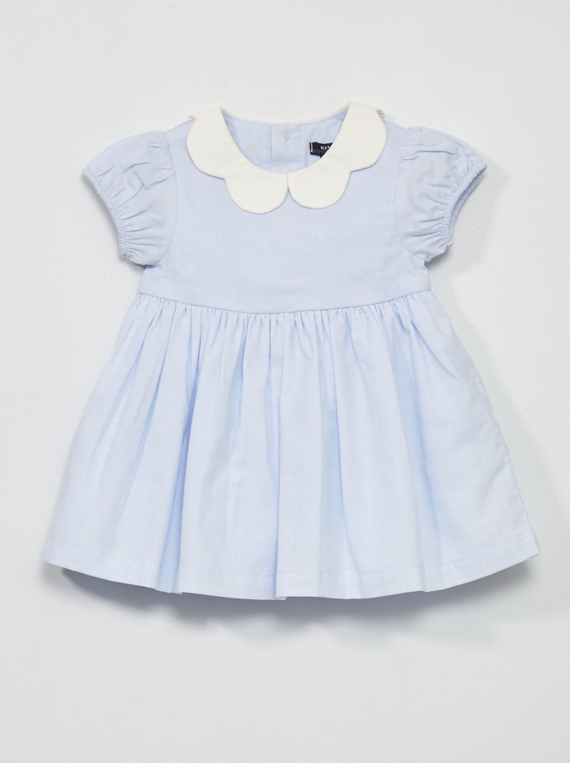 Vestido de popelina com gola claudine AZUL - Kiabi