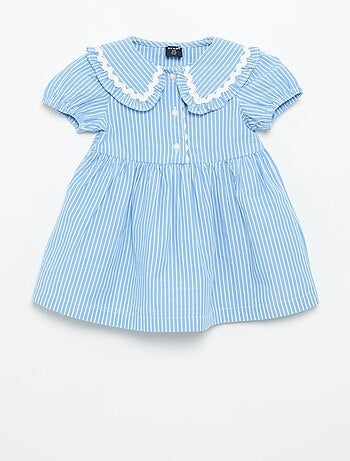 Vestido de popelina de manga curta com gola Claudine