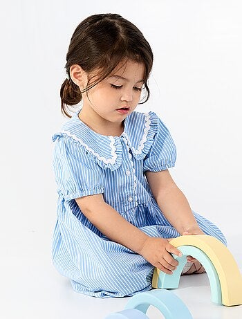 Vestido de popelina de manga curta com gola Claudine