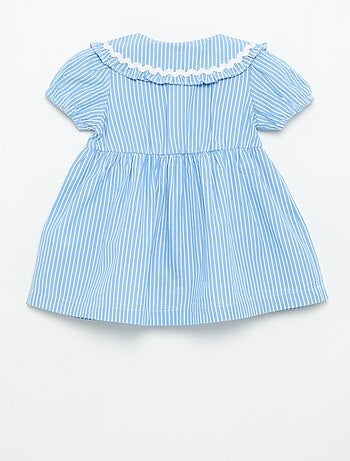 Vestido de popelina de manga curta com gola Claudine