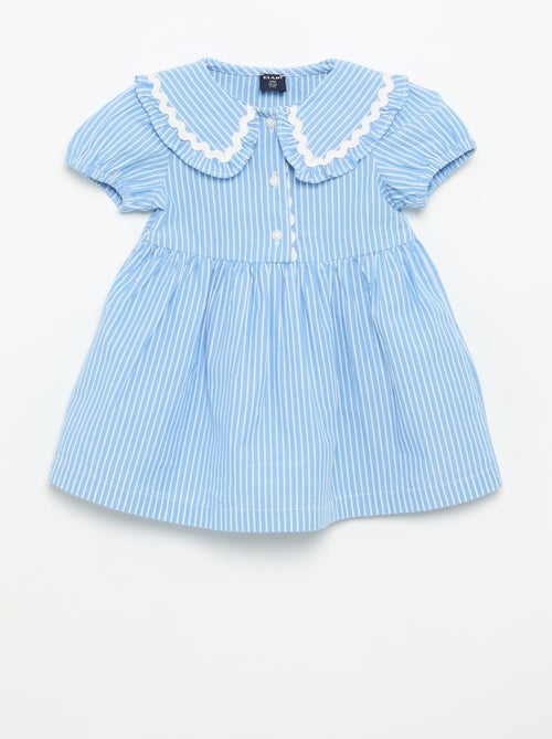 Vestido de popelina de manga curta com gola Claudine - Kiabi