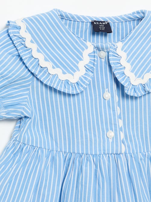 Vestido de popelina de manga curta com gola Claudine - Kiabi