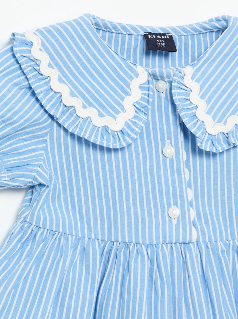 Vestido de popelina de manga curta com gola Claudine Azul - Kiabi