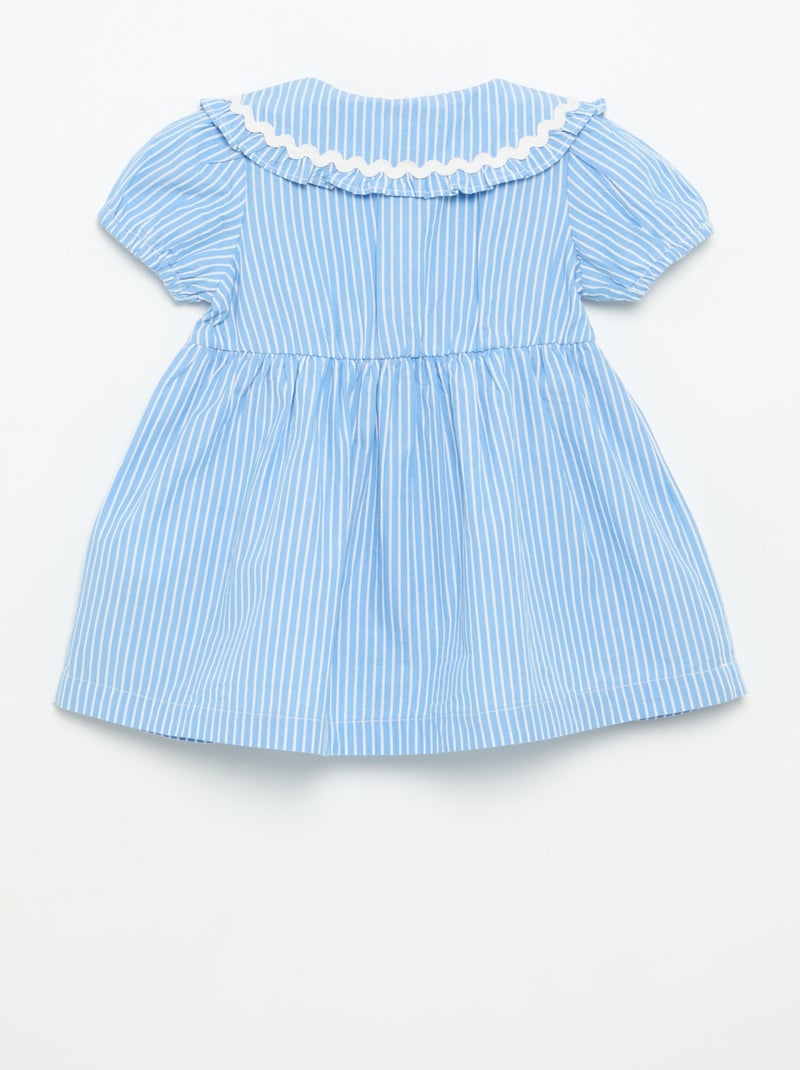 Vestido de popelina de manga curta com gola Claudine Azul - Kiabi