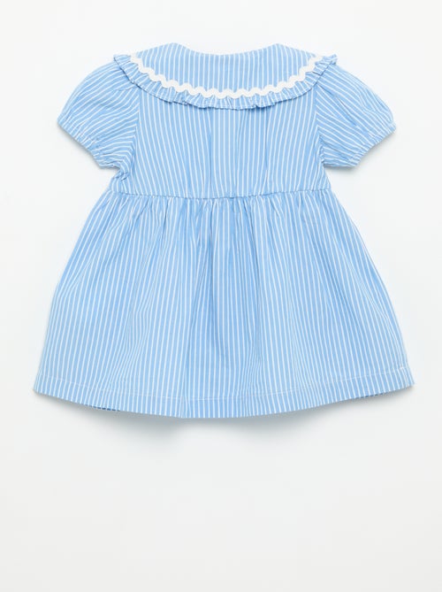 Vestido de popelina de manga curta com gola Claudine - Kiabi