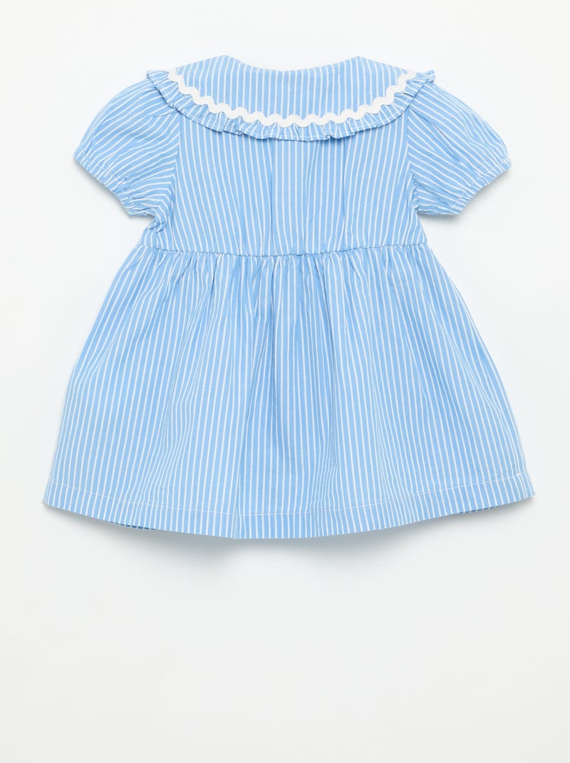 Vestido de popelina de manga curta com gola Claudine Azul - Kiabi