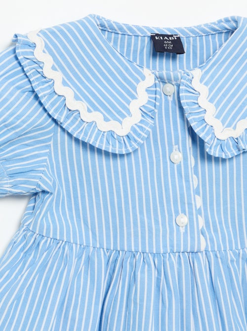 Vestido de popelina de manga curta com gola Claudine - Kiabi