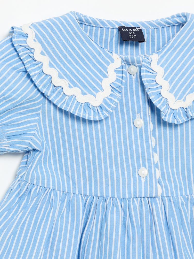 Vestido de popelina de manga curta com gola Claudine Azul - Kiabi