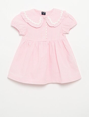 Vestido de popelina de manga curta com gola Claudine