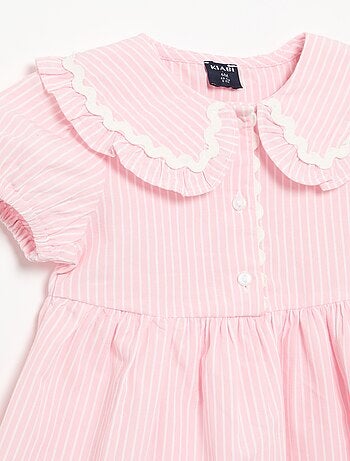 Vestido de popelina de manga curta com gola Claudine
