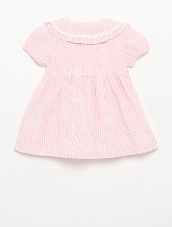 Vestido de popelina de manga curta com gola Claudine