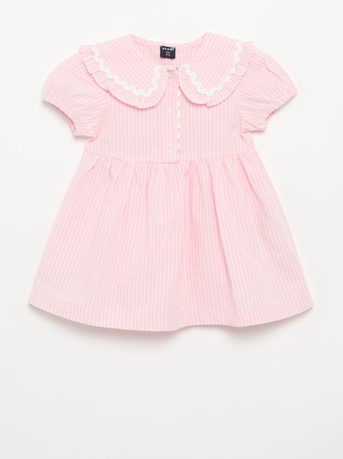 Vestido de popelina de manga curta com gola Claudine - Kiabi