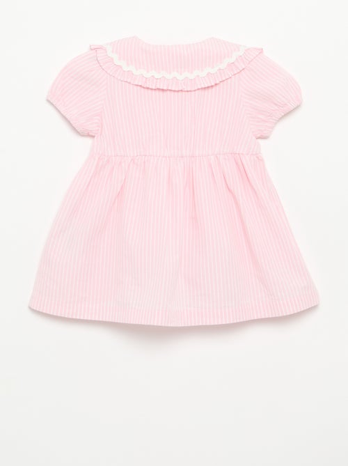 Vestido de popelina de manga curta com gola Claudine - Kiabi
