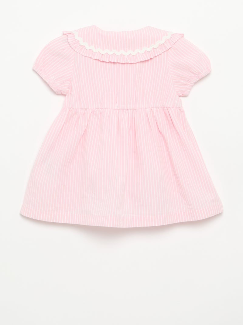 Vestido de popelina de manga curta com gola Claudine Rosa - Kiabi