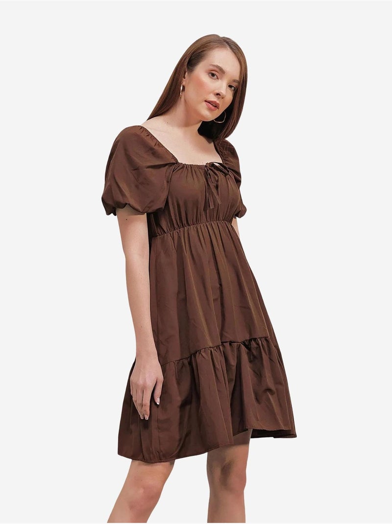 Vestido de popelina evasé bdart Castanho - Kiabi