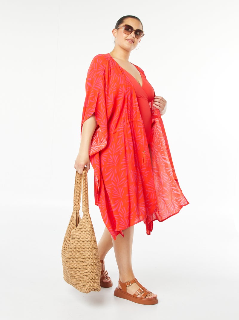 Vestido de praia aberto e estampado Laranja - Kiabi