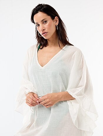 Vestido de praia com cavas com folhos