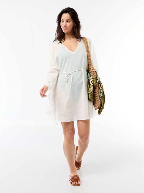 Vestido de praia com cavas com folhos - Kiabi