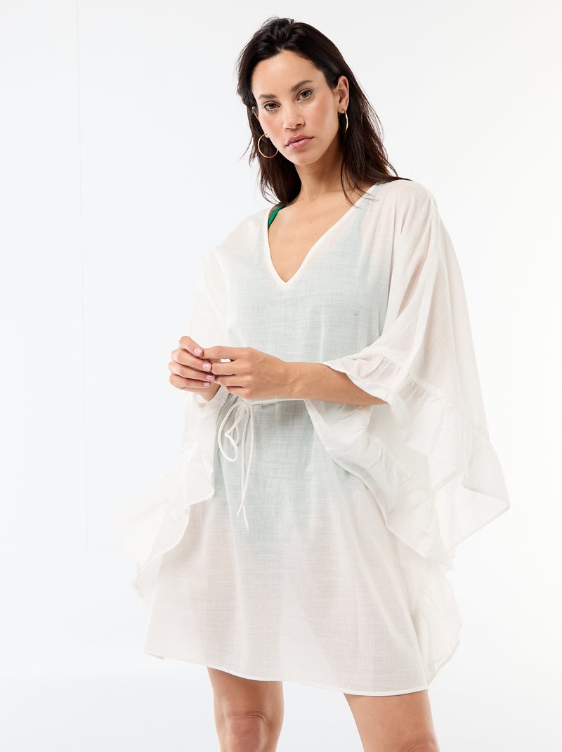Vestido de praia com cavas com folhos Branco - Kiabi