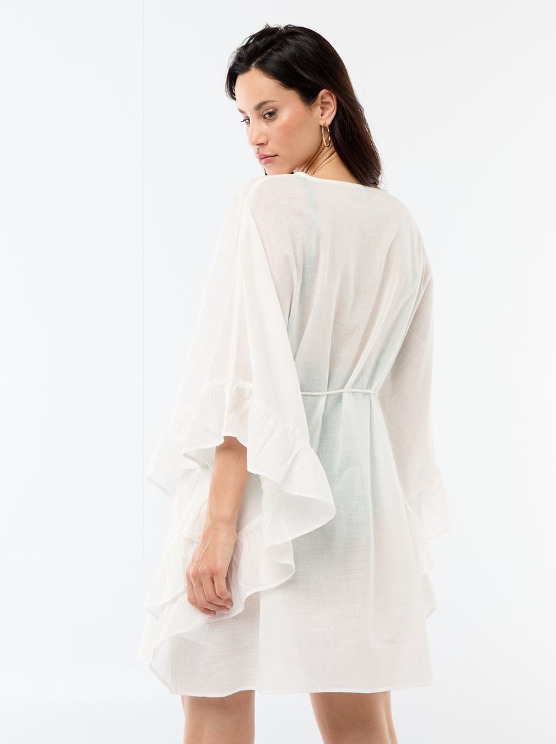 Vestido de praia com cavas com folhos Branco - Kiabi