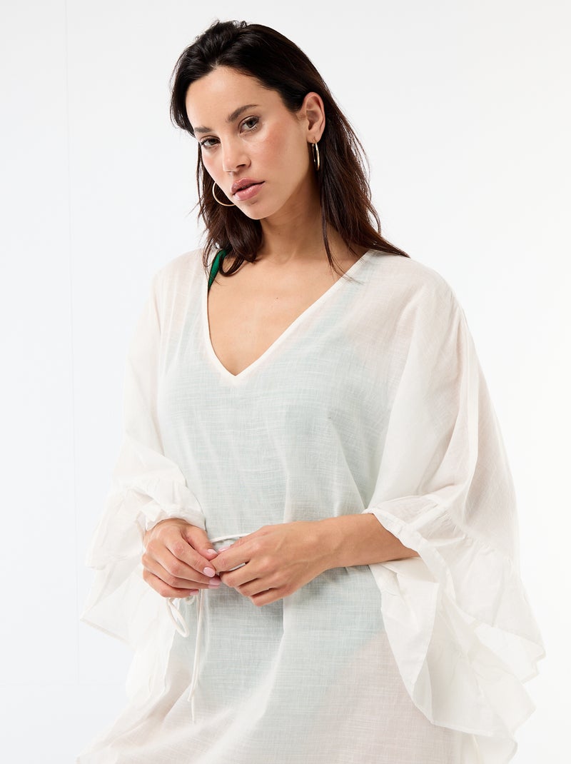 Vestido de praia com cavas com folhos Branco - Kiabi