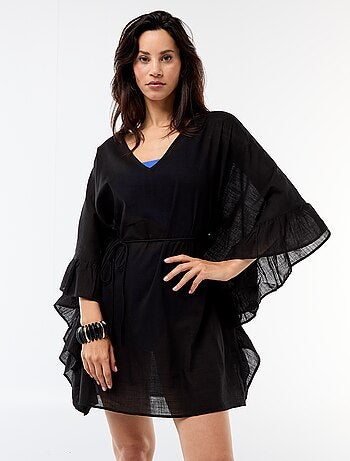 Vestido de praia com cavas com folhos