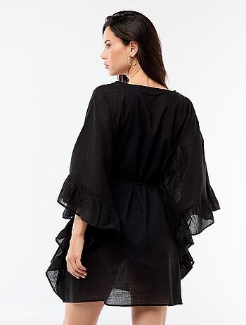 Vestido de praia com cavas com folhos