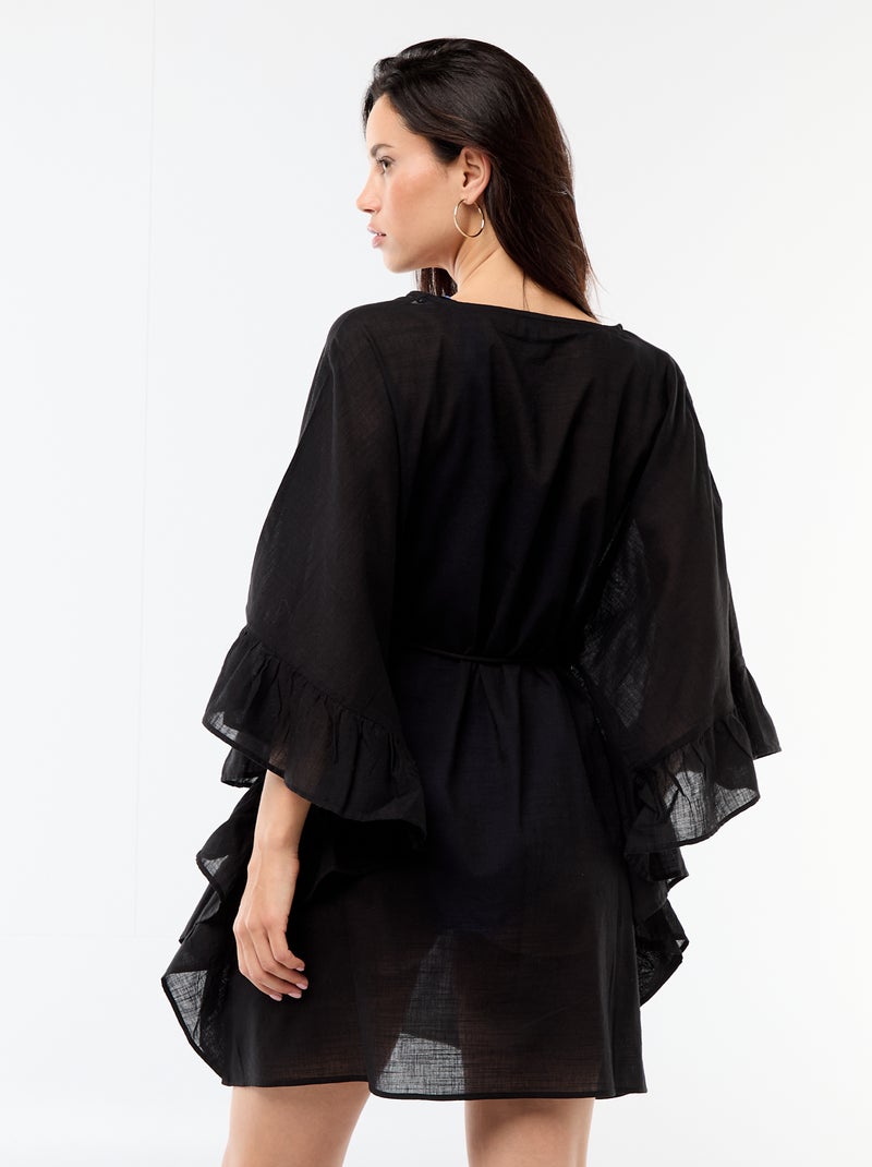 Vestido de praia com cavas com folhos Preto - Kiabi