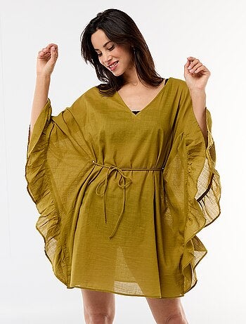 Vestido de praia com cavas com folhos