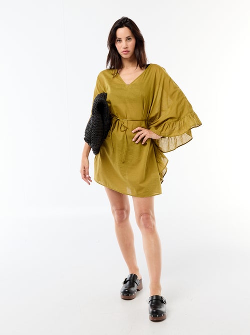 Vestido de praia com cavas com folhos - Kiabi