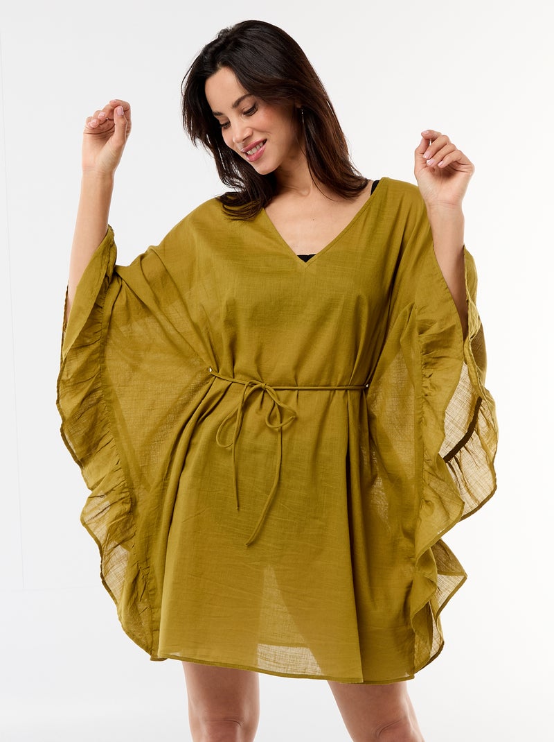 Vestido de praia com cavas com folhos Verde - Kiabi
