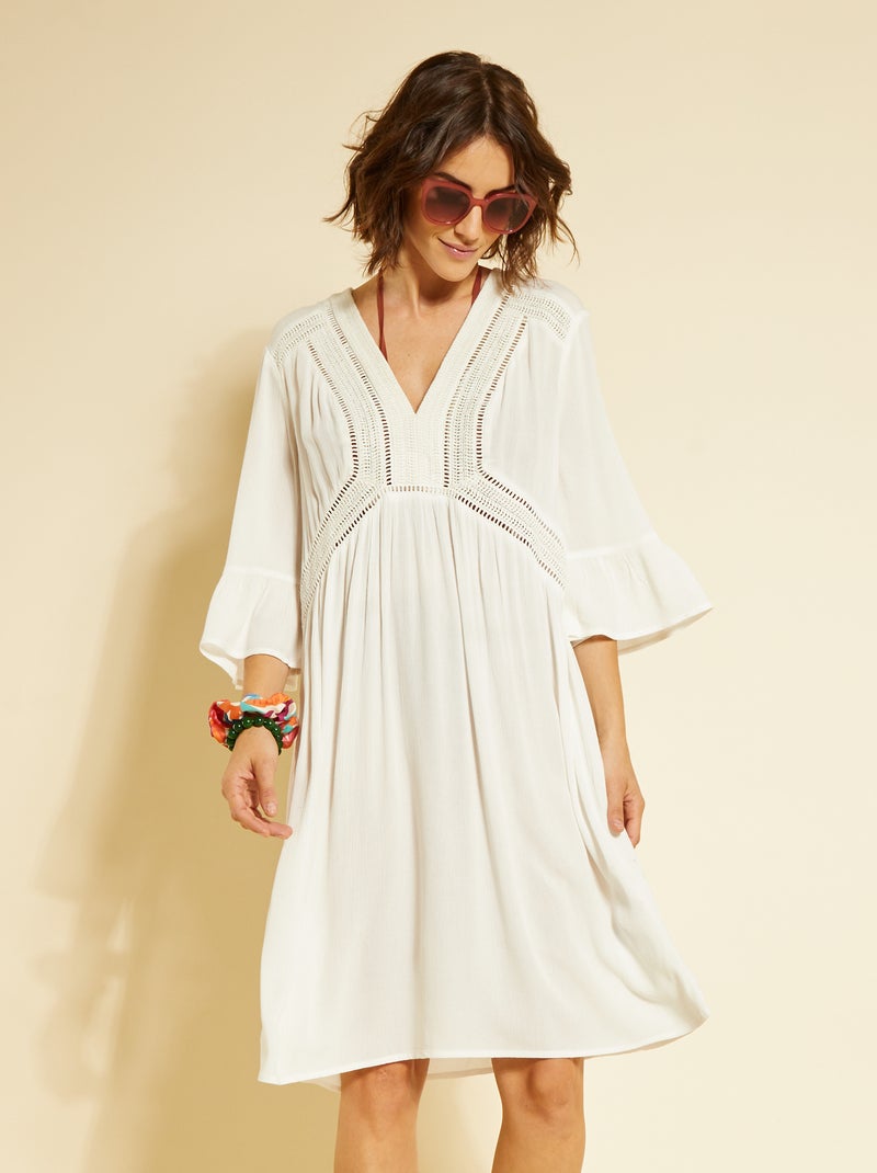 Vestido de praia com macramé Branco - Kiabi
