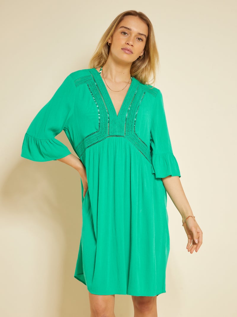 Vestido de praia com macramé Verde - Kiabi