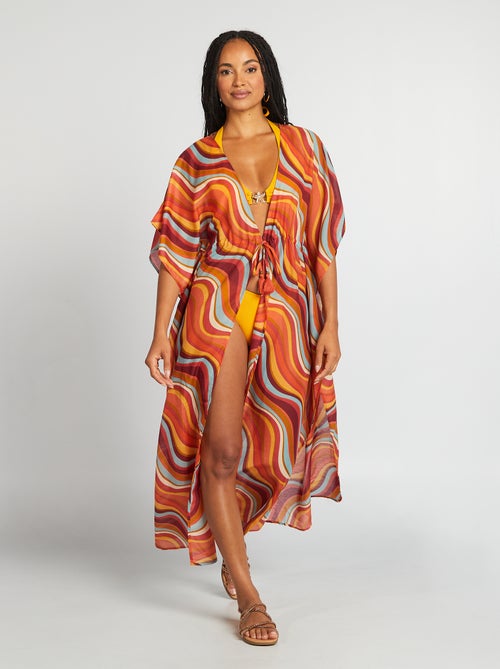 Vestido de praia comprido aberto estampado - Kiabi