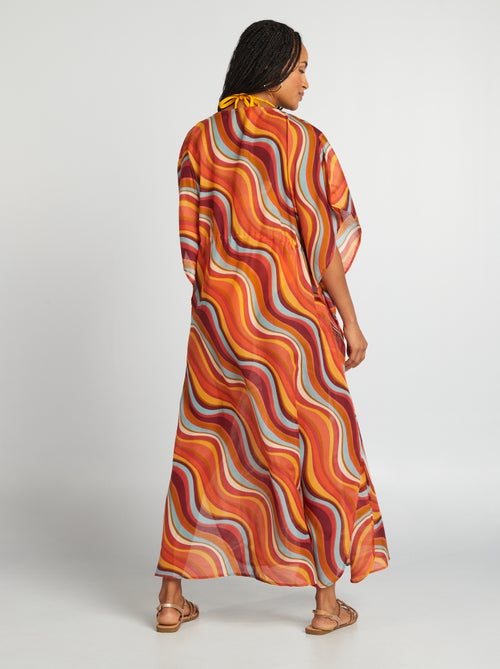 Vestido de praia comprido aberto estampado - Kiabi