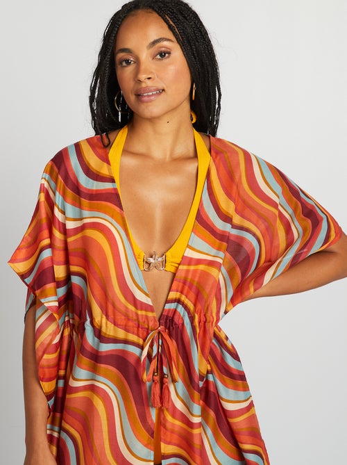 Vestido de praia comprido aberto estampado - Kiabi