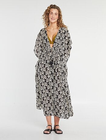 Vestido de praia comprido aberto estampado