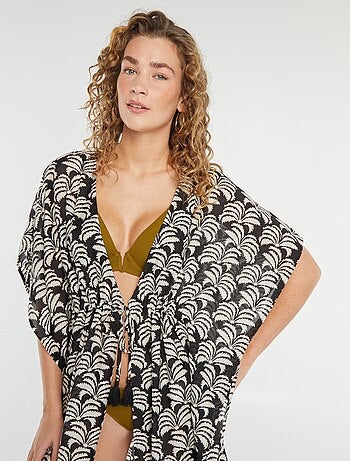 Vestido de praia comprido aberto estampado