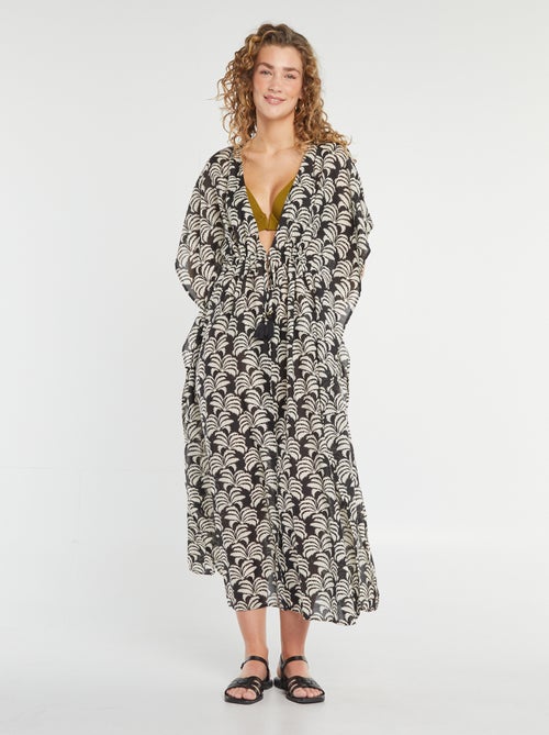 Vestido de praia comprido aberto estampado - Kiabi