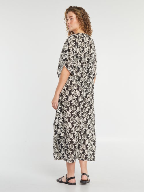 Vestido de praia comprido aberto estampado - Kiabi