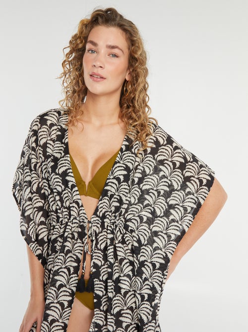 Vestido de praia comprido aberto estampado - Kiabi