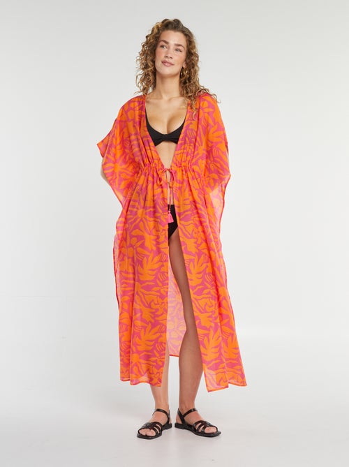 Vestido de praia comprido aberto estampado - Kiabi