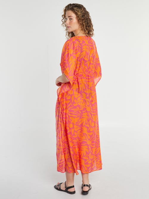 Vestido de praia comprido aberto estampado - Kiabi