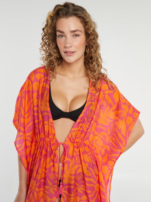 Vestido de praia comprido aberto estampado - Kiabi